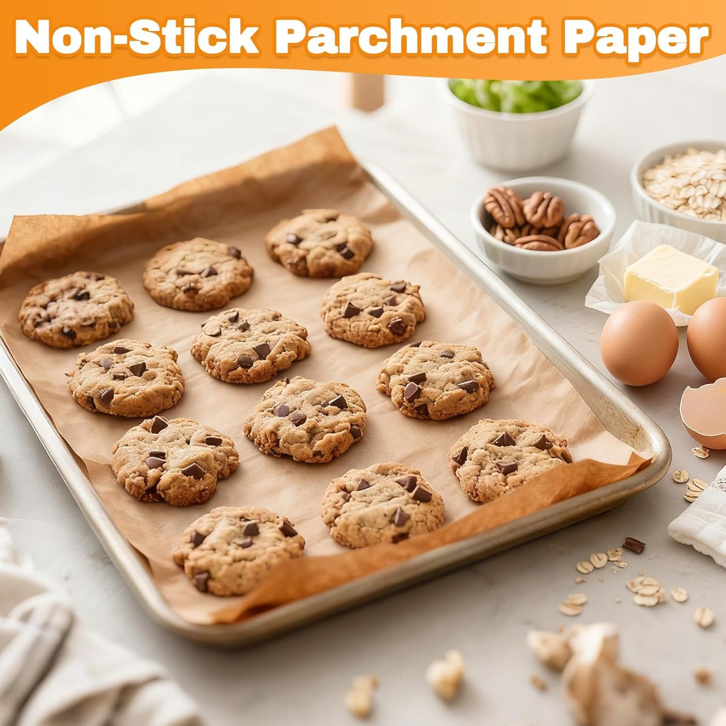 Skiennix Unbleached Parchment Paper Sheets - 200 PCS Non-Stick Baking Paper (12" x 16")