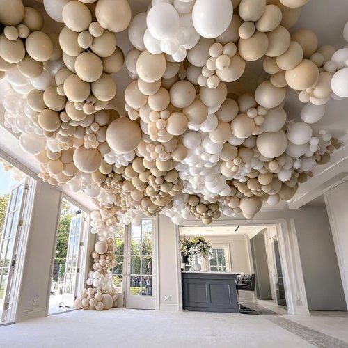 110pcs Sand White Balloon 12 inch, Sand white Latex Balloons for Birthday Party Baby Shower Wedding(with 2 Ribbons).