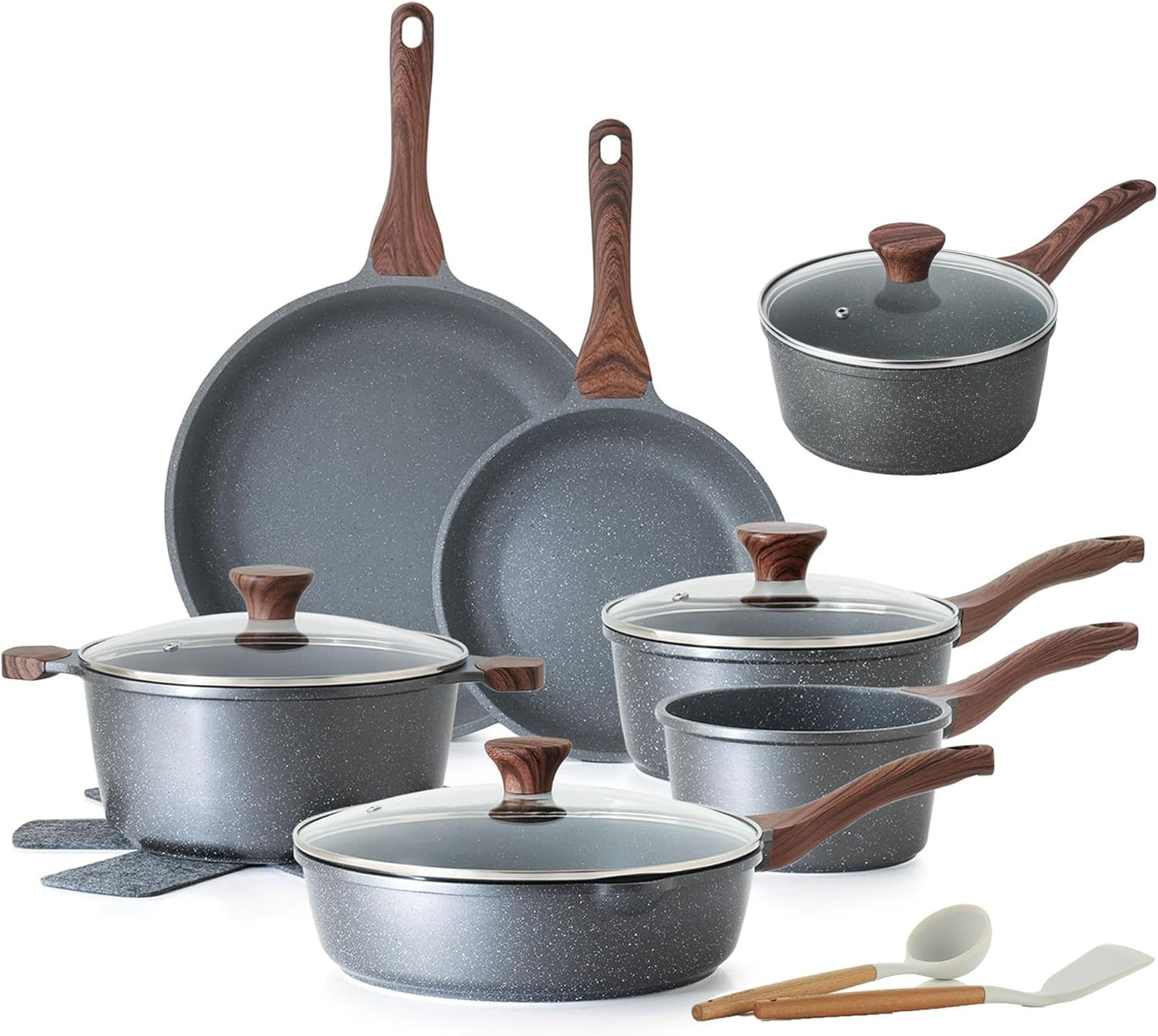 SENSARTE 17-Piece Nonstick Cookware Set - Includes 1.5 Quart Ceramic Saucepan with Lid