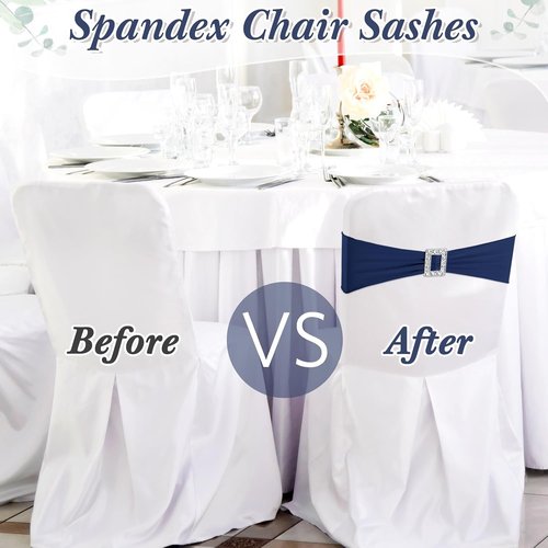 CHENGU Spandex Chair Sashes - 50 Pcs with Square Buckle Slider for Weddings & Events | Navy Blue
