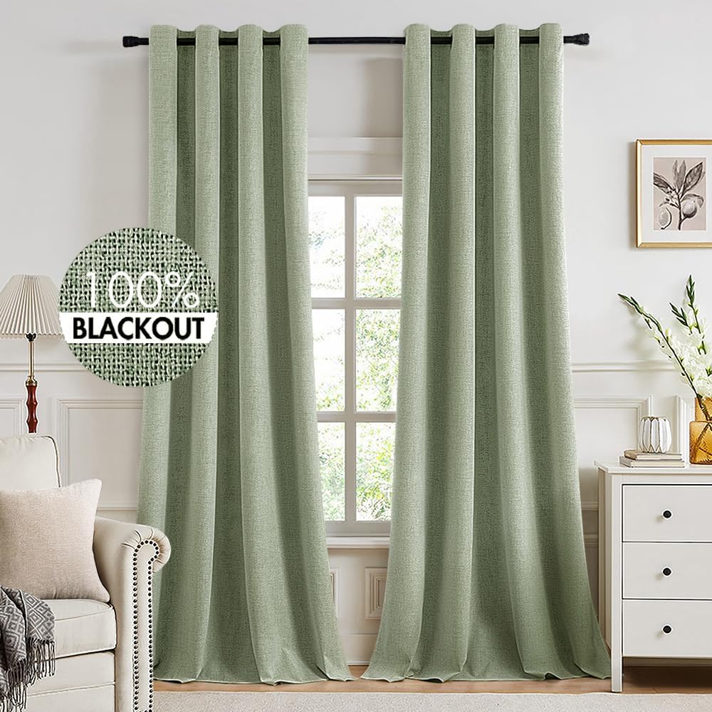 MIULEE Blackout Curtains - 100% Thermal Insulated Sage Green Drapes | 52x120 Inch (2 Panels)