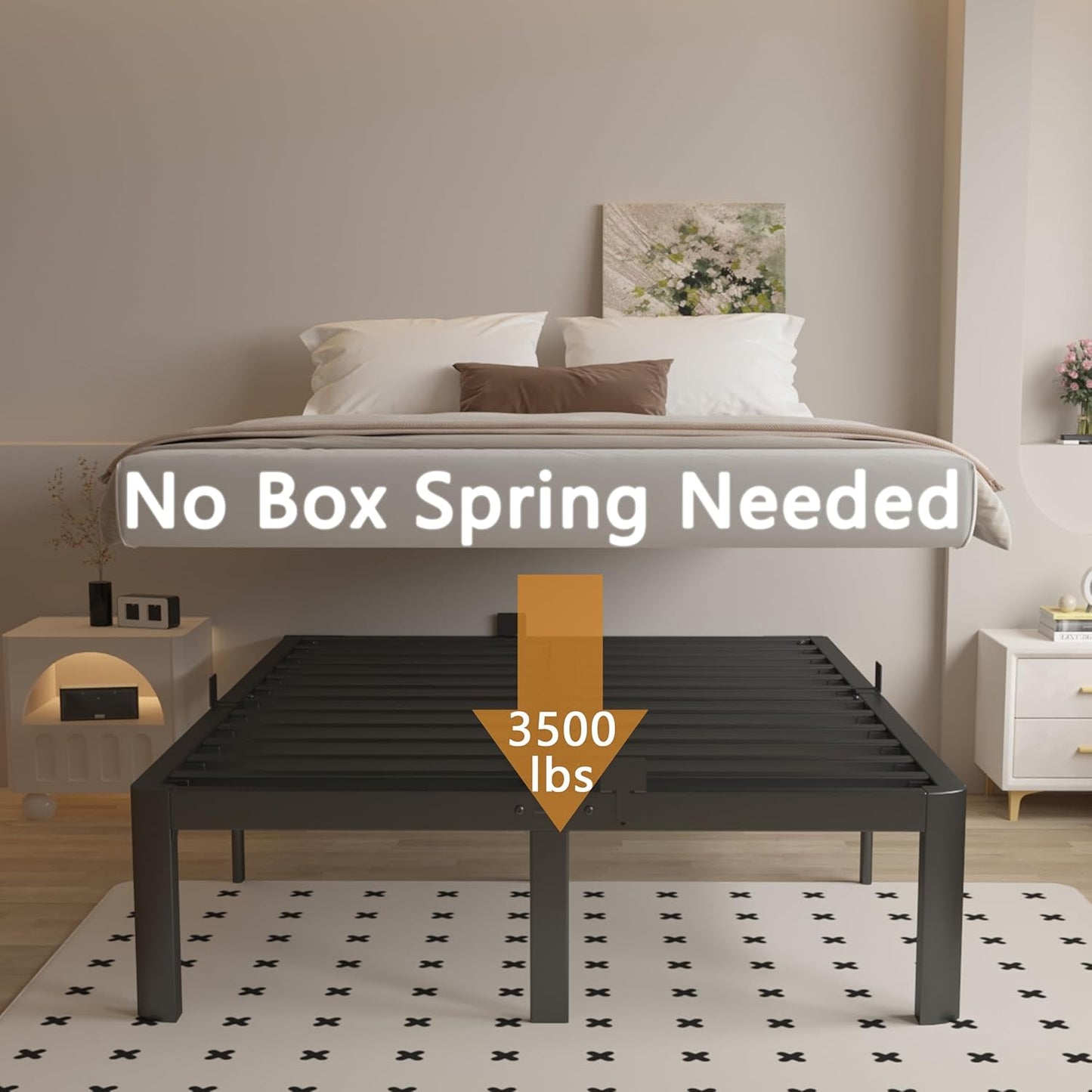 Metal Platform Bed Frame by [Brand Name] - 16-Inch Heavy Duty Black Design | No Box Spring Needed, Easy Assembly