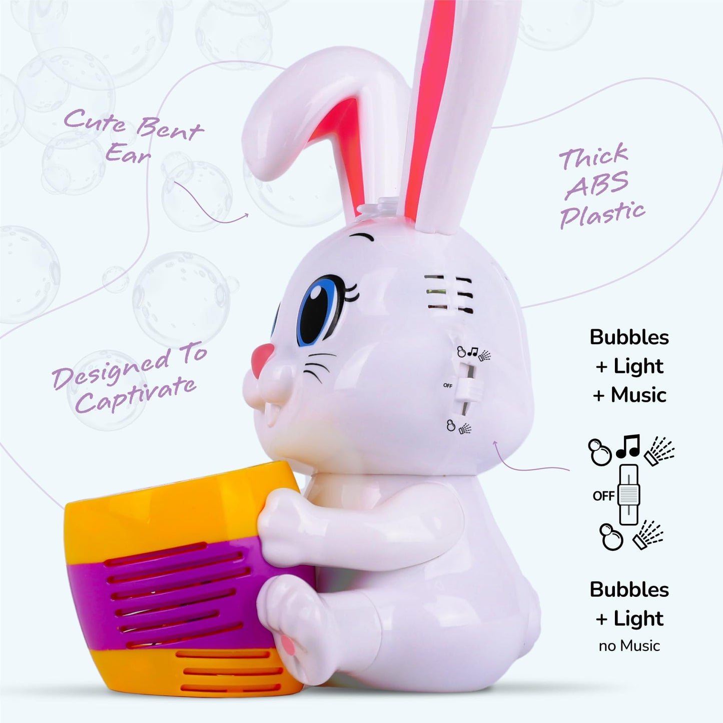 ArtCreativity Bunny Bubble Machine for Toddlers - Bunny Rabbit Bubble Blower Machine Toy for Kids with Refill Solutions, Music, & Batteries - Animal Party Favors and Activities for Girls and Boys