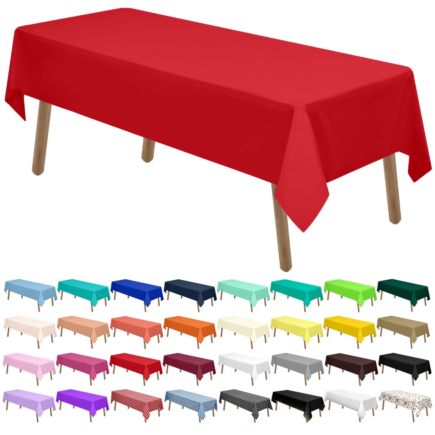 Red Plastic Tablecloths - 2 Pack Disposable Table Covers 54 x 108 Inch Bridal Shower, Party, Picnic, Birthday, Wedding, Banquet Use - PEVA Table Cloths 8 ft Rectangle
