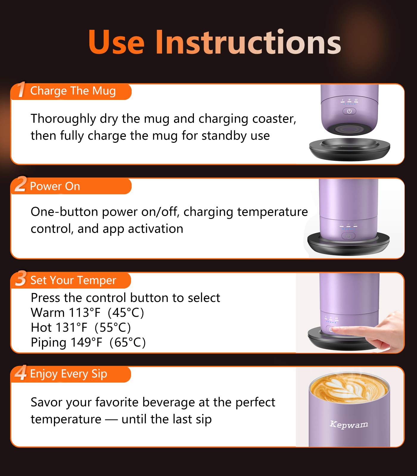 Kepwam Smart Tumbler T3 –20oz Self-Heating Travel Mug Ultra-Long Battery Life, App-Controlled Heated Coffee Mug, Stainless Steel Tumbler, Coffee Warmer Mug for Outdoor Fits Car Cup Holders