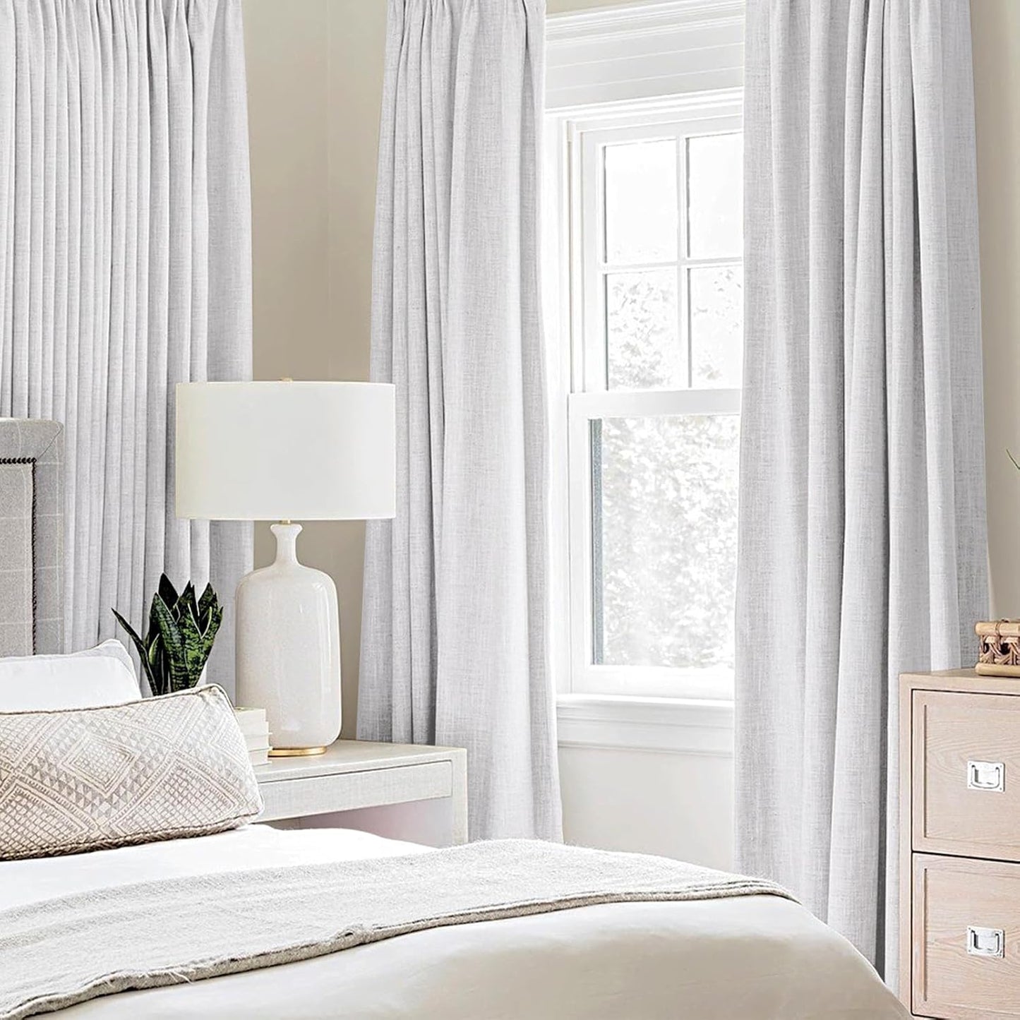 MIULEE Blackout Curtains - 100% Thermal Insulated Linen Texture Drapes | Grayish White, 52x63 Inch (2 Panels)