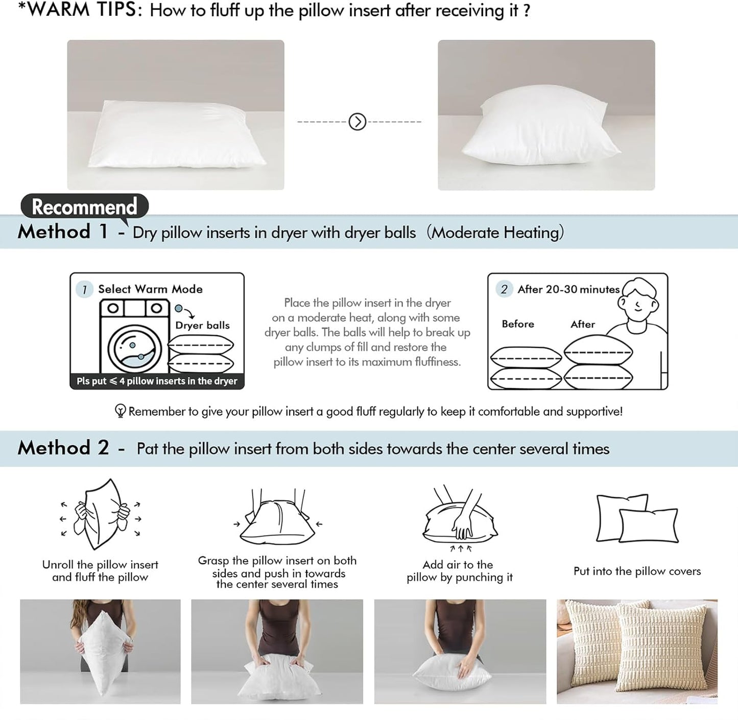 MIULEE Throw Pillow Inserts - Pack of 4 | 22x22 Inch | 100% Virgin Fiber Filling for Ultimate Comfort