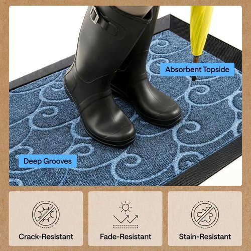 GORILLA GRIP Waterproof All-Season WeatherMAX Doormat | 35x23 Natural Rubber, Stain & Fade Resistant, Ocean Blue Waves