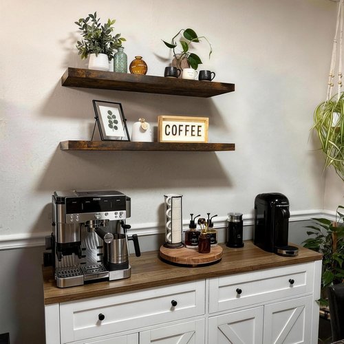 BAYKA Floating Shelves - 36-Inch Rustic Wood Wall-Mounted Shelves for Home & Office | Set of 2 (Brown)