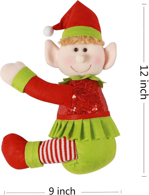 Elf | Tree Topper Christmas Decorations - Unique Plush Elf Hugger Decor for Trees & Wine Bottles - Red & Green