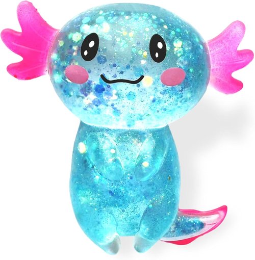 Axolotl Squishy Stress Relief Toy - Glitter Fidget Toy for Kids & Adults | Blue Color, Perfect for Anxiety Relief