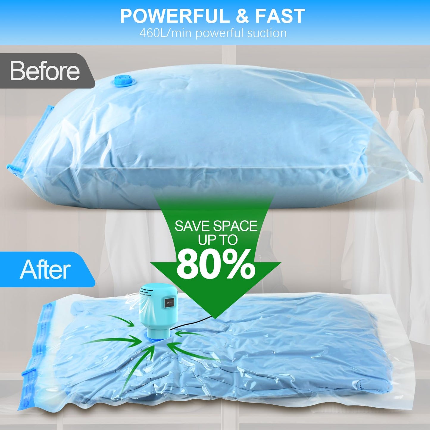 Electric Pump for Vacuum Storage Bags, 55W 5000PA Portable Travel Vacuum Pump for Storage Bags