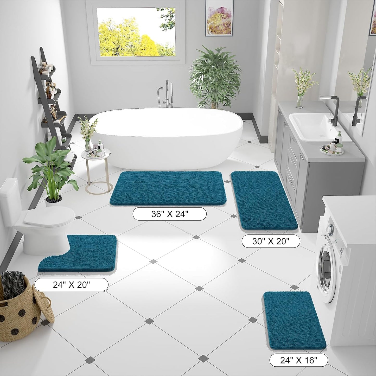 OLANLY U-Shaped Toilet Rug - Extra Soft Chenille, Quick-Dry, Non-Slip Bath Mat | 24x20, Peacock Blue