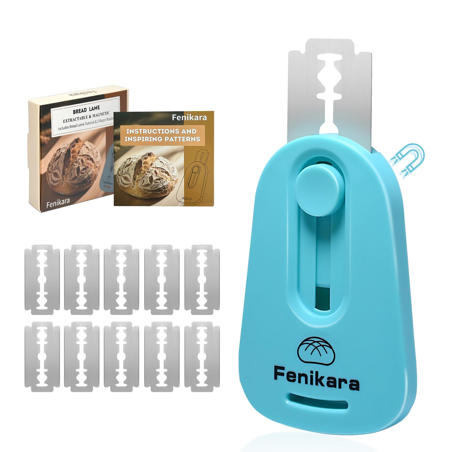 Professional Bread Lame,Upgraded Extractable & Magnetic Bread Lame Dough Scoring Tool,Premium Sourdough scoring tool for Sourdough Bread baking & Bread Making Tools,Includes 10 Razor Blades (Blue)