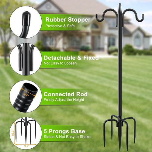 Gtongoko Double Shepherd's Hook - 92 Inch Heavy Duty Bird Feeder Pole for Hummingbird Feeders & Plants