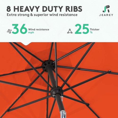 JEAREY 9FT Outdoor Patio Umbrella - UV Protection & Waterproof | Push Button Tilt & Crank, Orange