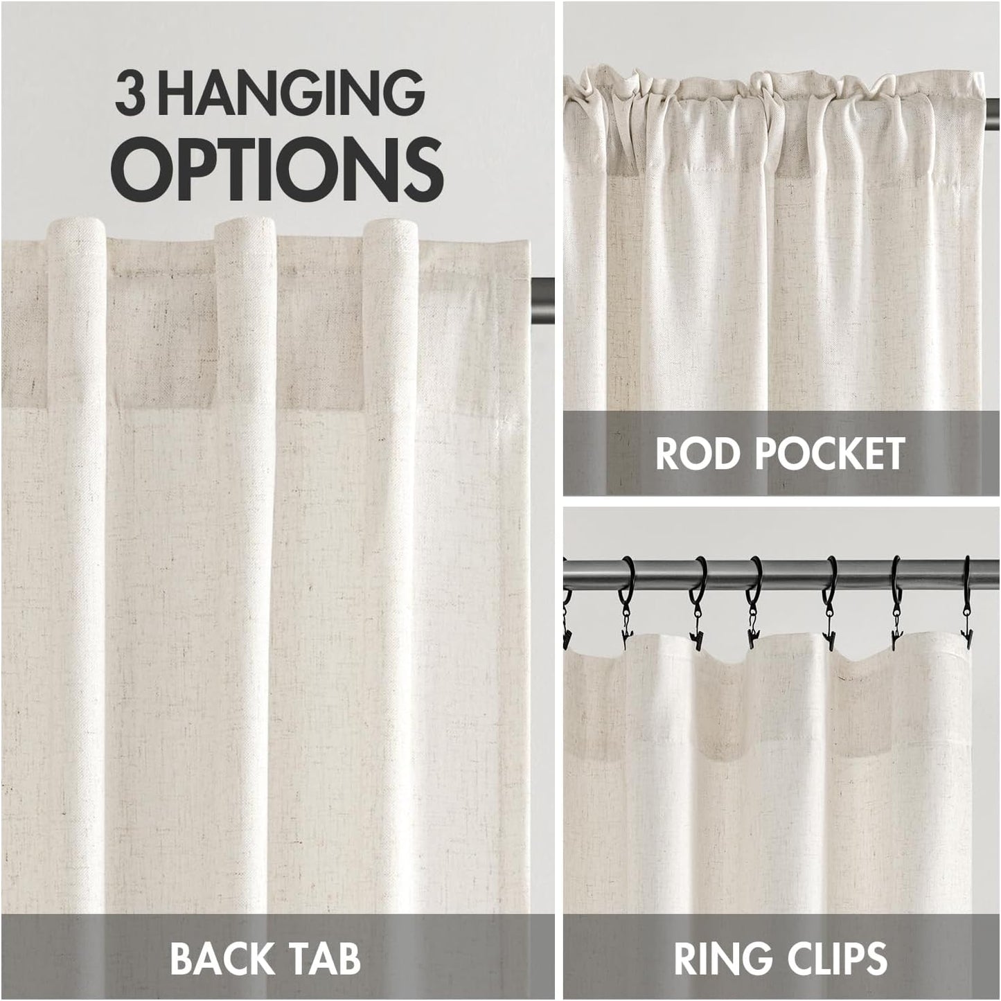 MIULEE Privacy Linen Curtains - Light Filtering Semi-Sheer Drapes for Bedroom & Living Room | 52 x 84 Inches, Natural White