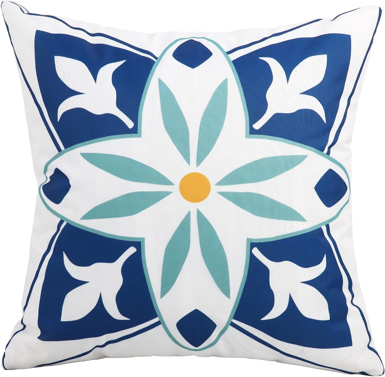 Pyonic Outdoor Waterproof Throw Pillow Covers - Set of 4 Floral Boho Design for Patio Furniture | 18x18 Inch Blue