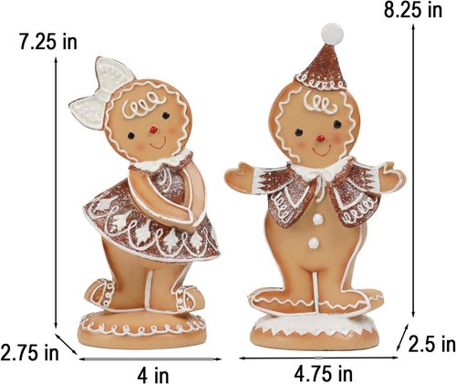 Braxio Gingerbread Decor - 2Pc Resin Christmas Table Decorations | Festive Gingerbread Boy & Girl