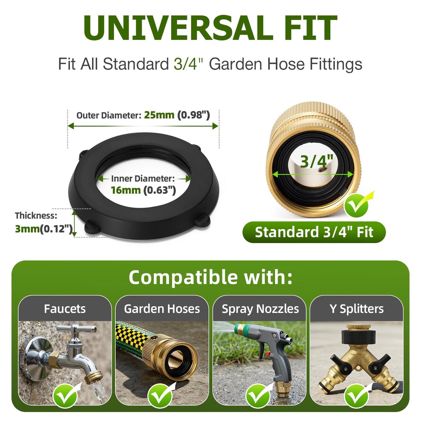 SmoTecQ Garden Hose Washers - 30 Pack Heavy Duty Rubber Seals for 3/4" Hose Fittings | Stay-in-Place Design, Black
