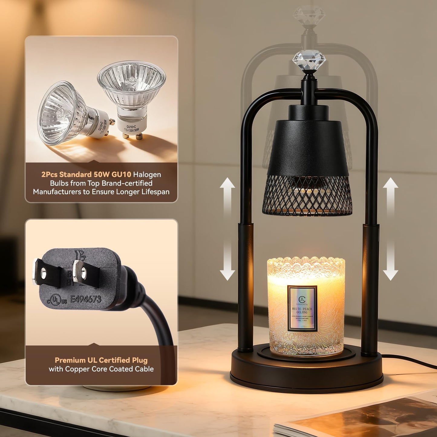 Candle Warmer Lamp with Timer Dimmer Dual Pole Height Adjustable Candle Warmer Gifts for Women Wax Melt Warmer for Scented Jar Candles Birthday Gift for Mom Mothers Day House Warming New Home Decor