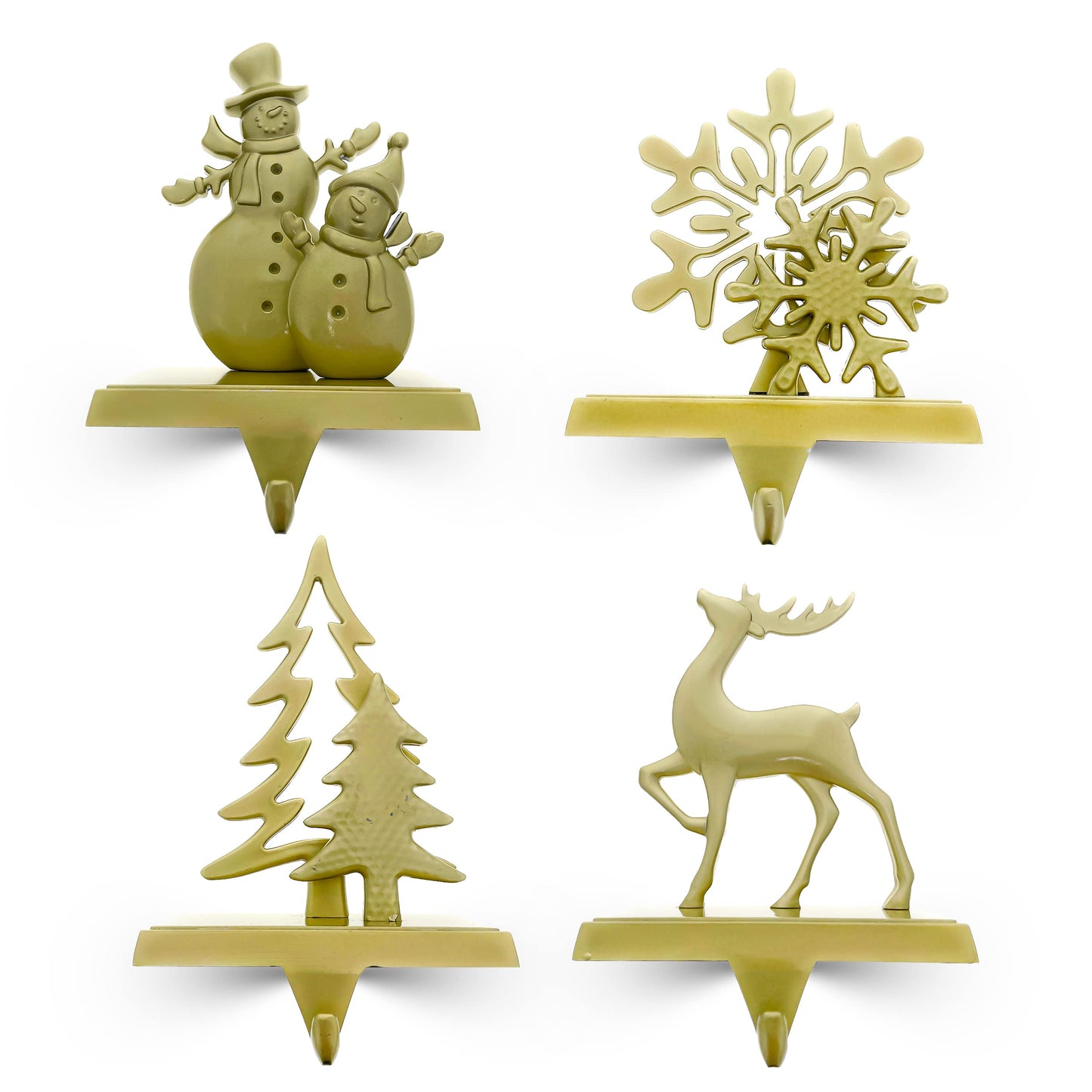 Season 4 Sparkles Christmas Stocking Hangers for Mantle Set of 4 - Golden Color Weighted Stocking Holders for Mantel - Durable So Santa Can Reach The Stockings