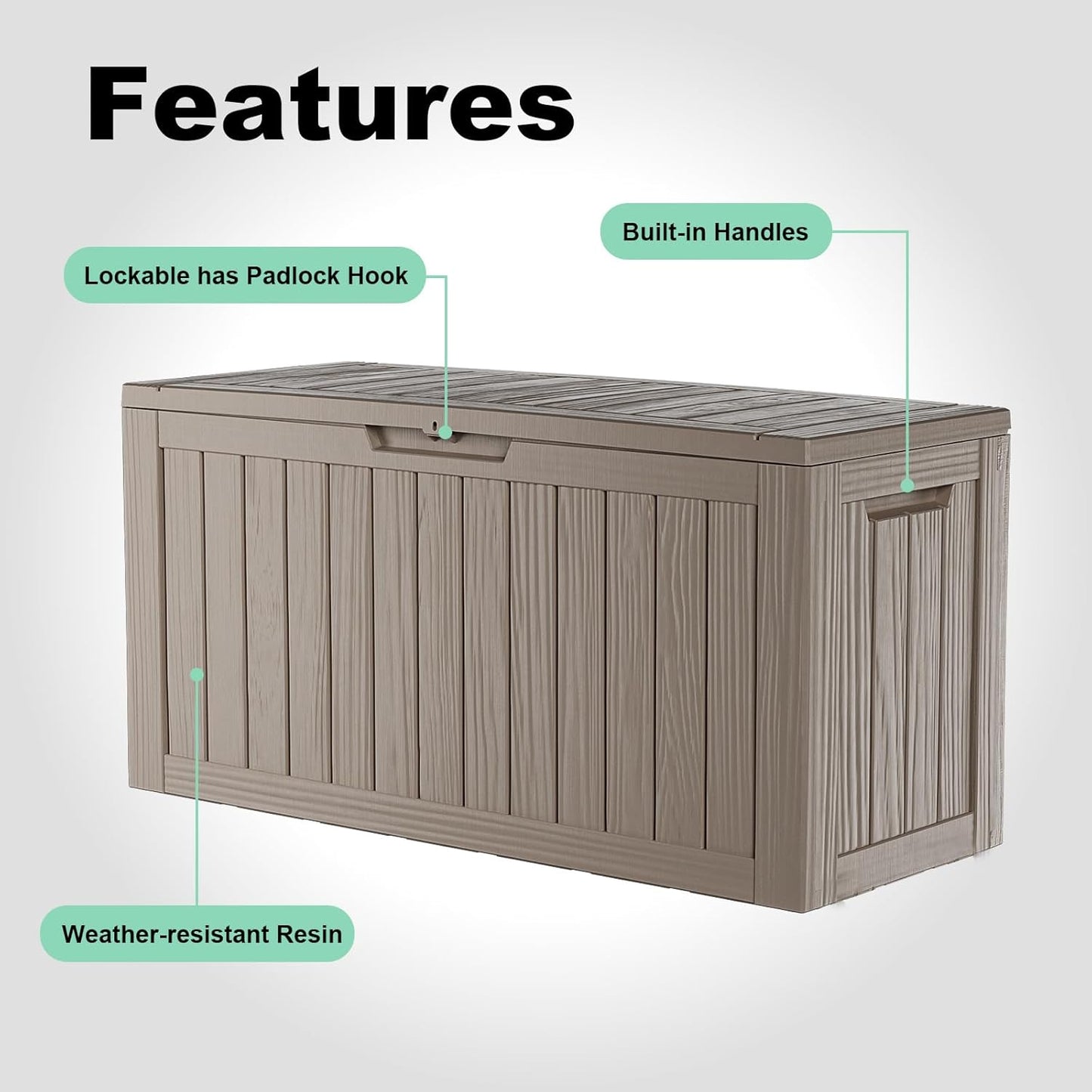 Skiennix 86 Gallon Outdoor Deck Box - Lockable Waterproof Storage for Garden Tools & Cushions | Grey