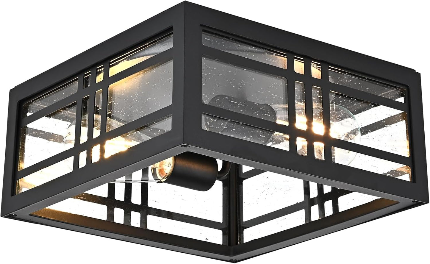 Farmhouse Ceiling Light Fixture Black 2-Light with Clear Glass, Square Flush Mount Ceiling Light for Hallway Kitchen Bedroom Porch