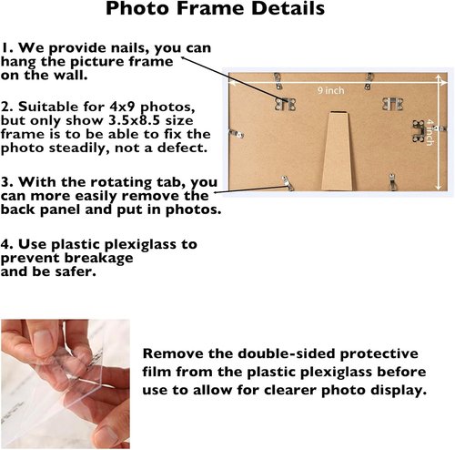 JCJMY 4x9 Picture Frame - White Wall & Tabletop Display | Shatter-Resistant Plexiglass, Horizontal/Vertical Mounting