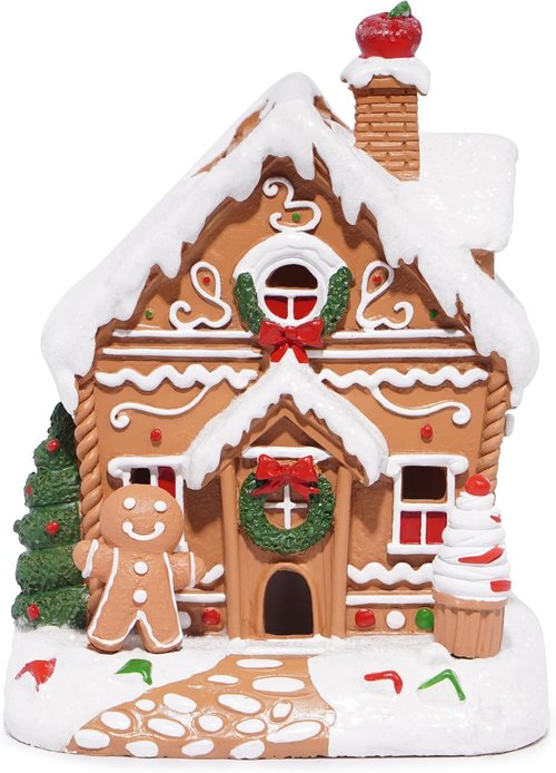 Hodao Gingerbread House Decoration | Handmade Polyresin Xmas Figurine for Winter Decor (Brown)