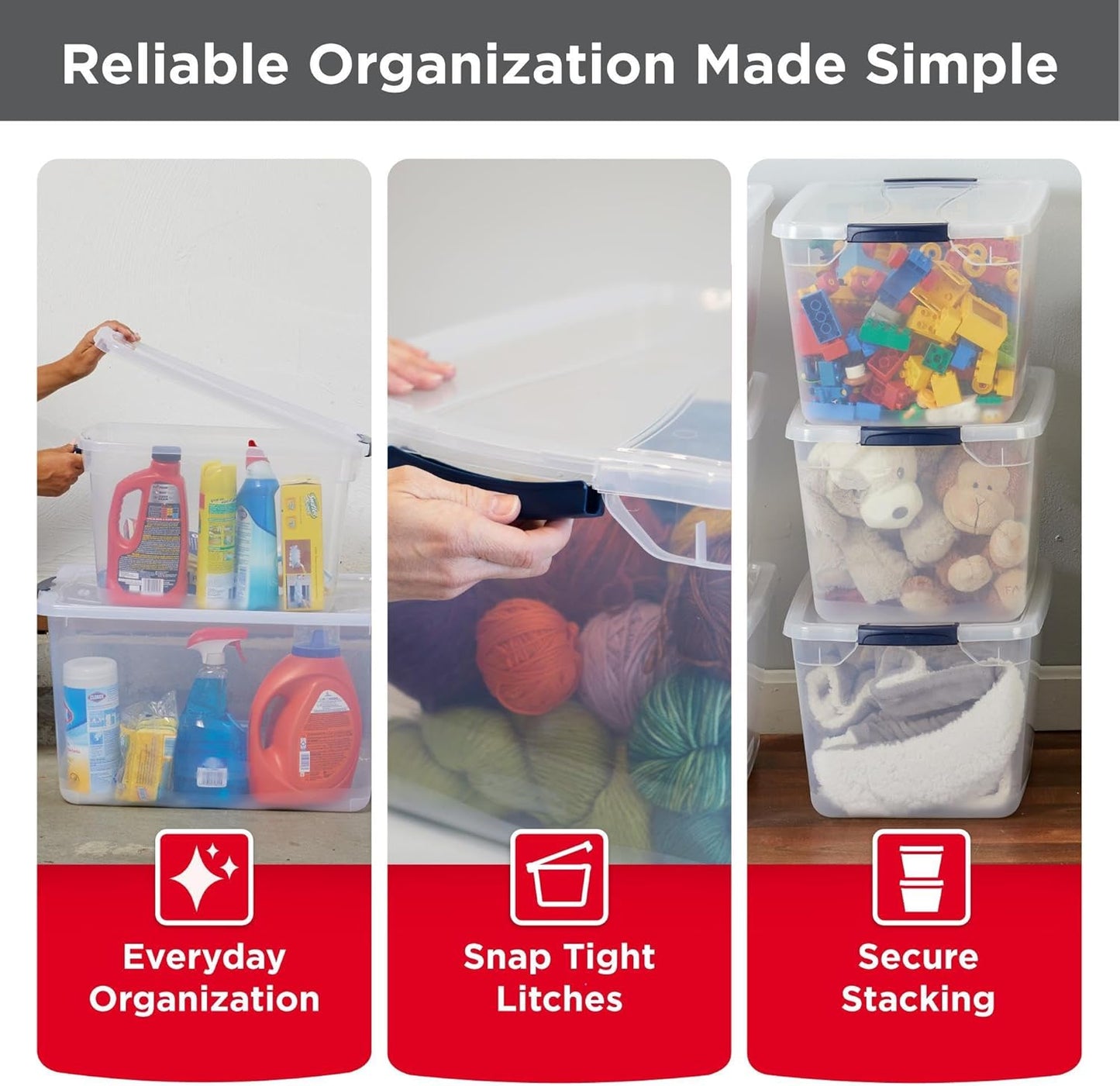 Rubbermaid Cleverstore Clear Storage Bins - 32 Qt, 6 Pack, Stackable with Lids for Home Organization