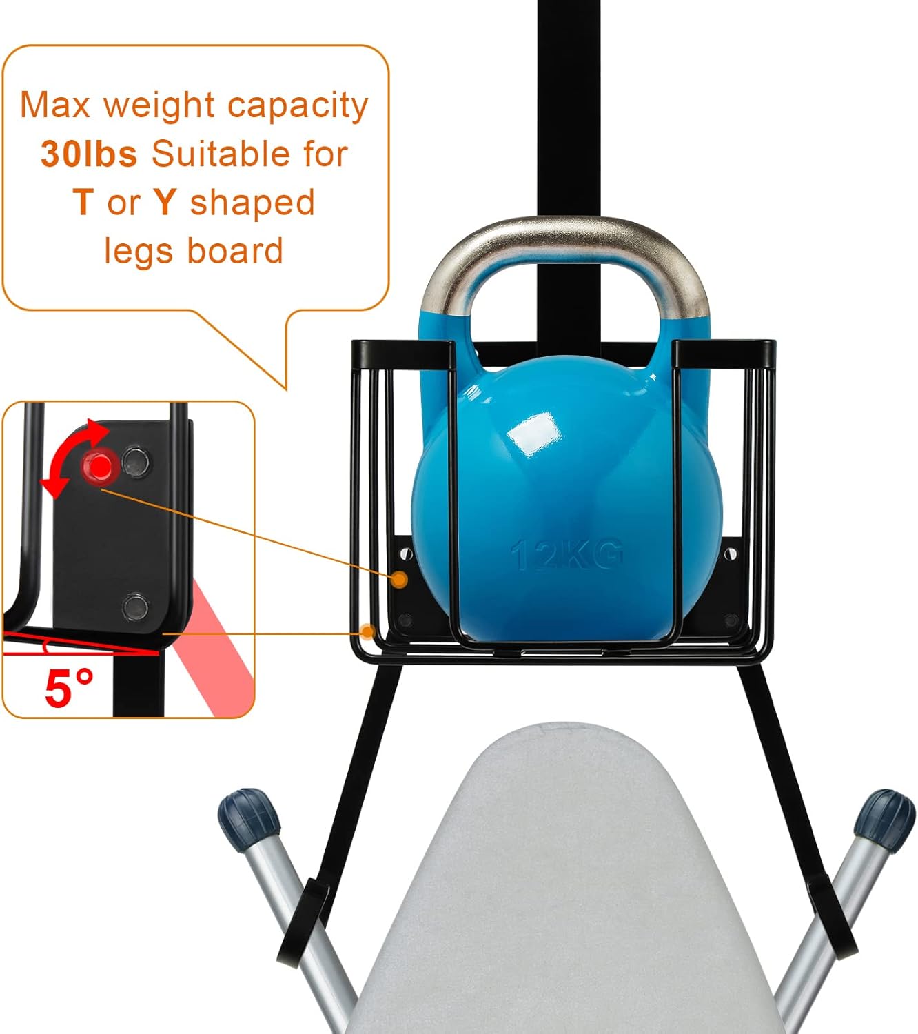 ORLESS Ironing Board Hanger - Over The Door/Walls Storage Solution for Laundry Room - Black