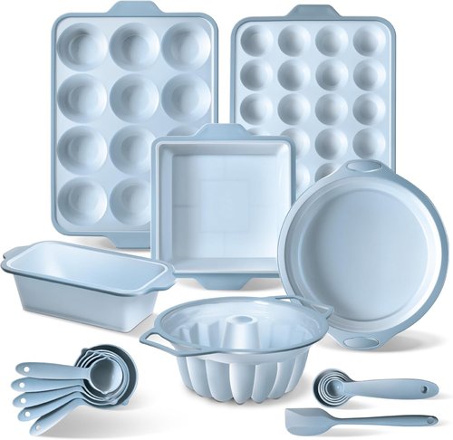 Cook With Color 17-Pc. Silicone Baking Pan Set - Non-Stick Muffin Pans & Sturdy Metal Frame | Easy Clean
