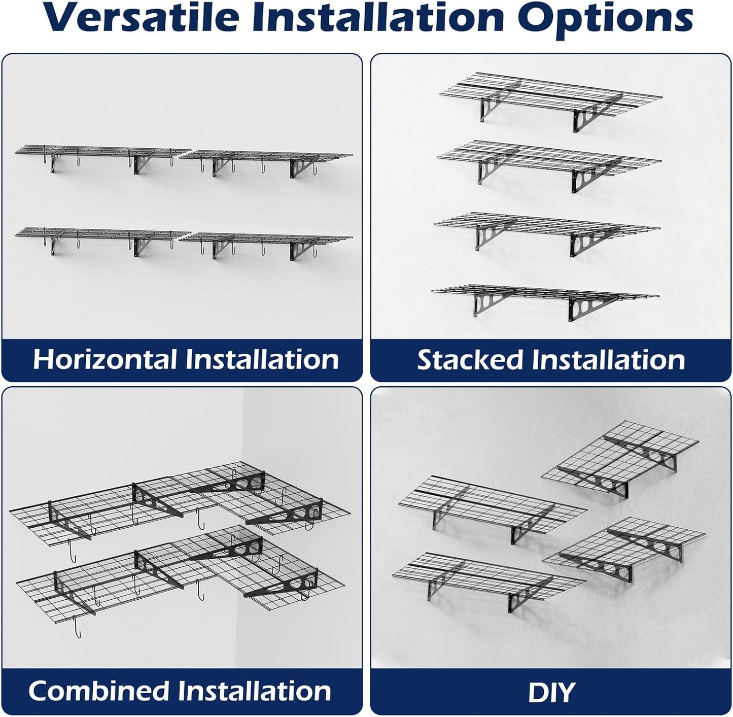 Skiennix Garage Wall Shelving - Durable 3x2 Storage Solution | 4 Pack for Organized Spaces