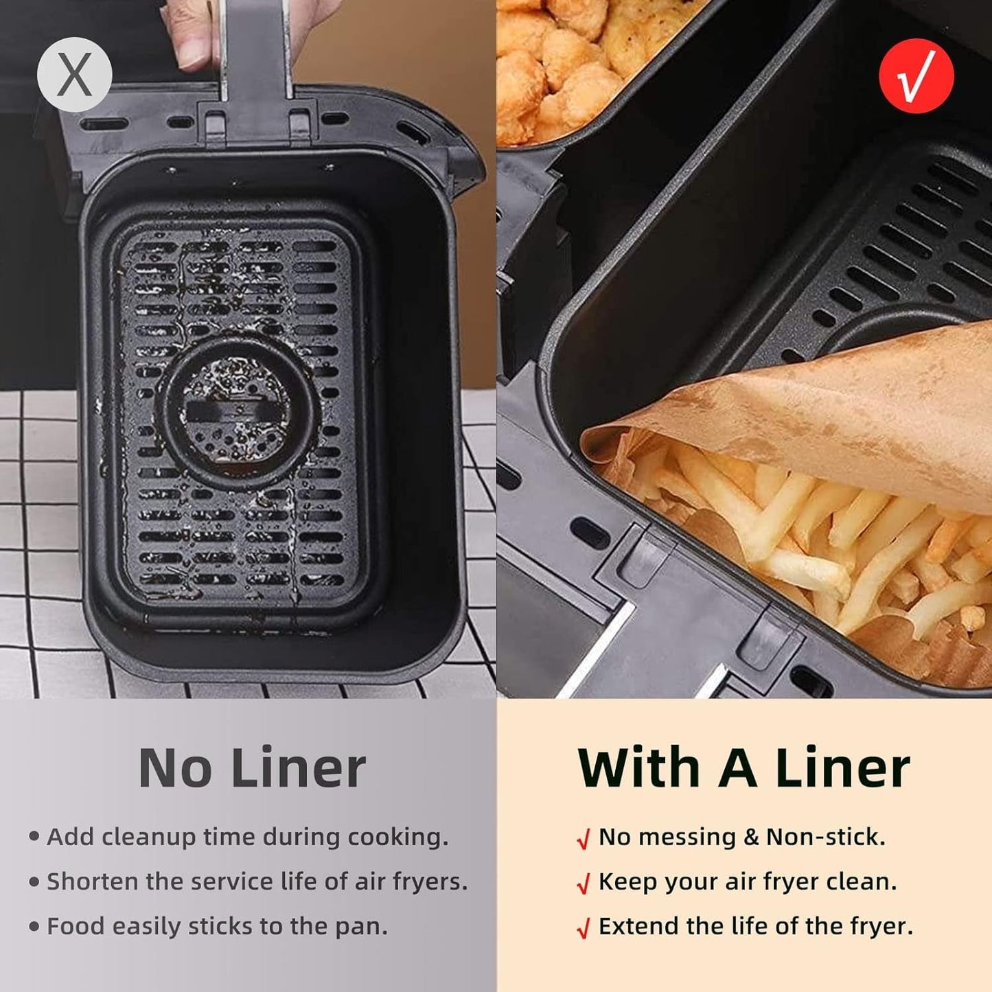 Air Fryer Disposable Paper Liners for Ninja Dual Airfryer Accessories, Non-Stick Parchment Rectangular for Baking, Oil Proof, Water Proof, for Microwave Oven (125PCS, 8.6in x 5.5in）