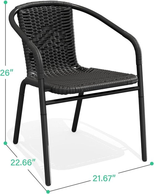 JEAREY Outdoor Rattan Dining Chairs - Set of 4 All-Weather Stackable Chairs for Lawn & Garden | Black