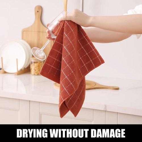 Homaxy 100% Cotton Terry Kitchen Towels(Rust, 13 x 28 inches), Checkered Designed, Soft and Super Absorbent Dish Towels, 8 Pack