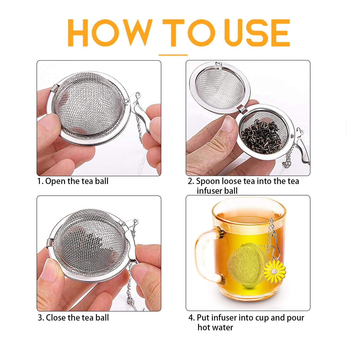 Stainless Steel Tea Infusers, Set of 2 TeaSanavie Tea Strainer Tea Ball with Honeybee & Flower Charms for Loose Leaf Tea