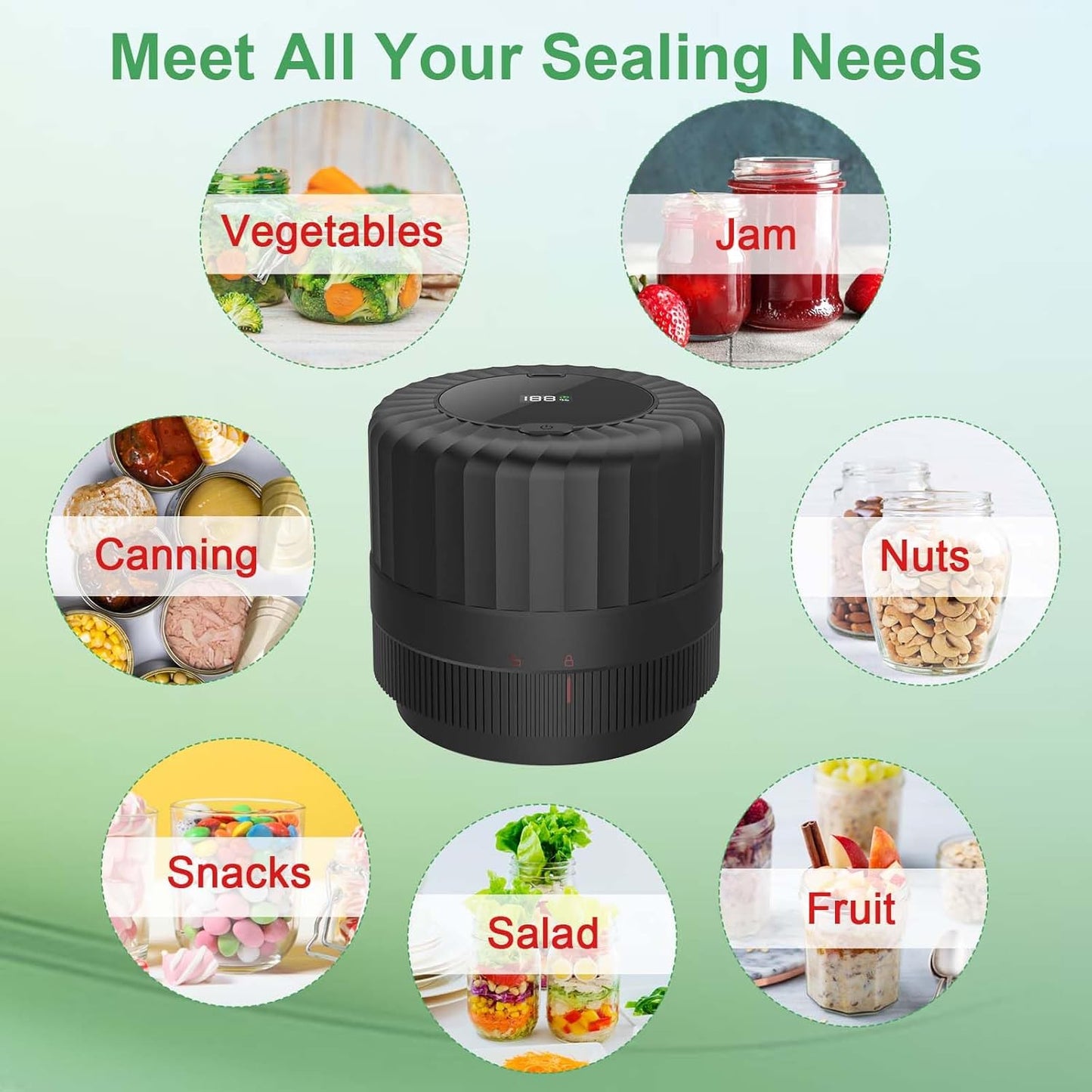 VP06+ Mason Jar Vacuum Sealer - Electric Food Storage Solution for Wide & Regular Mouth Jars | Cordless Handheld, Black
