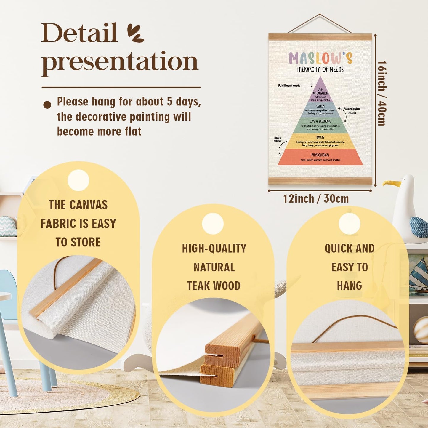 ZTGDA Mental Health Poster - CBT Therapy Tools for Psychologist Office Decor | Framed Maslow's Hierarchy