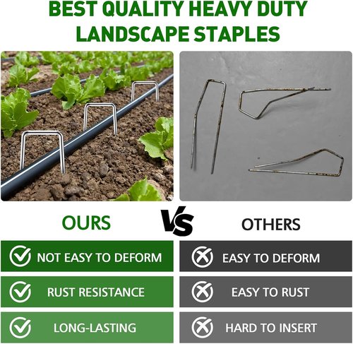 HOOPLE Heavy Duty Galvanized Landscape Staples - 100 Pack of 6 Inch Garden Stakes for Securing Fabric & Hoses