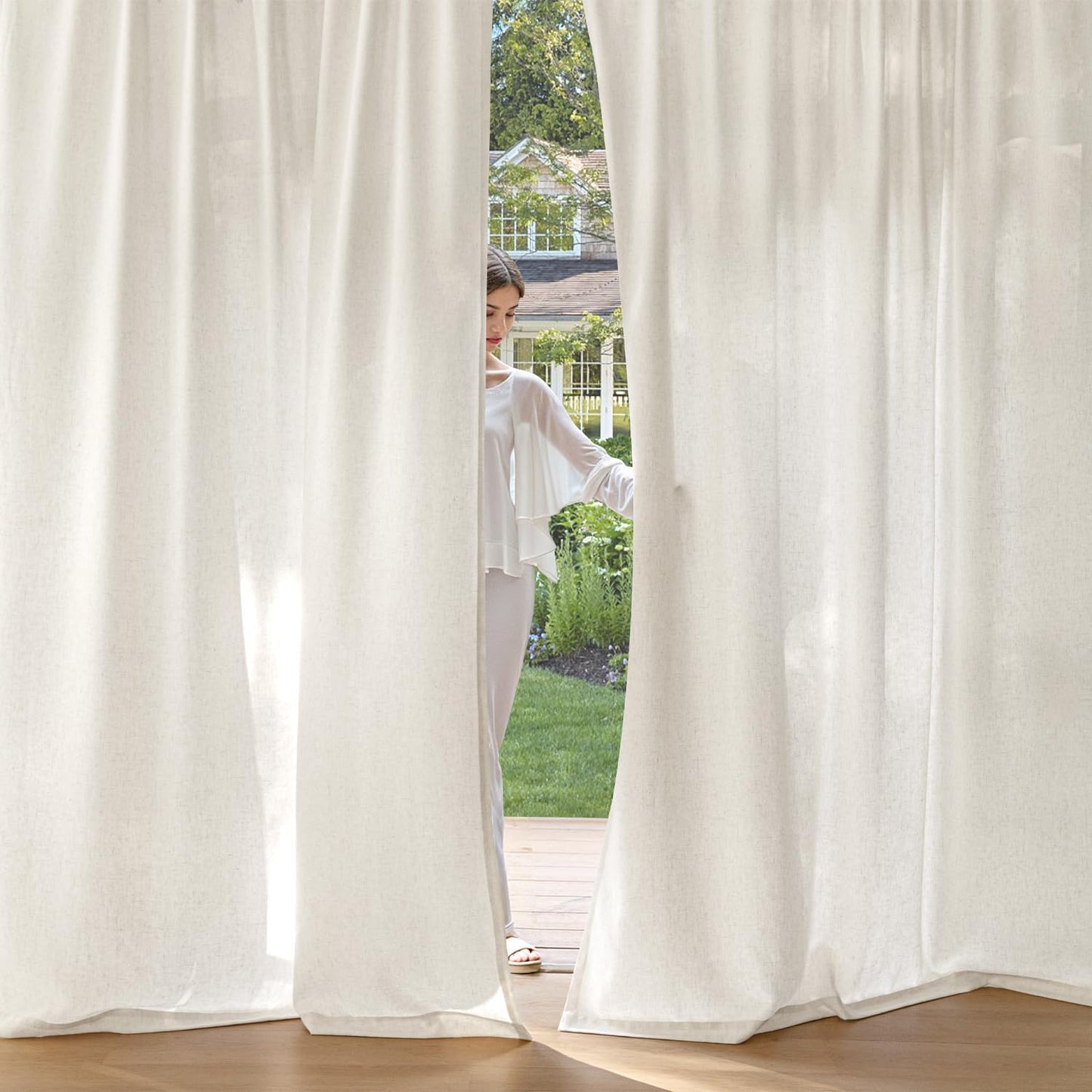 MIULEE Privacy Linen Curtains - Light Filtering Semi-Sheer Drapes for Bedroom & Living Room | 52 x 84 Inches, Natural White