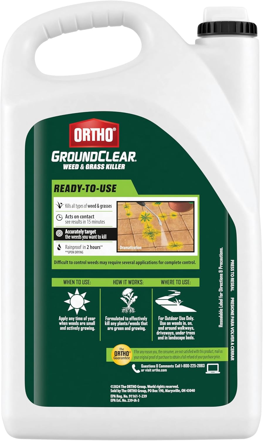 Ortho GroundClear Weed & Grass Killer Refill - Effectively Eliminates Dandelions, Crabgrass & More | 1 Gallon