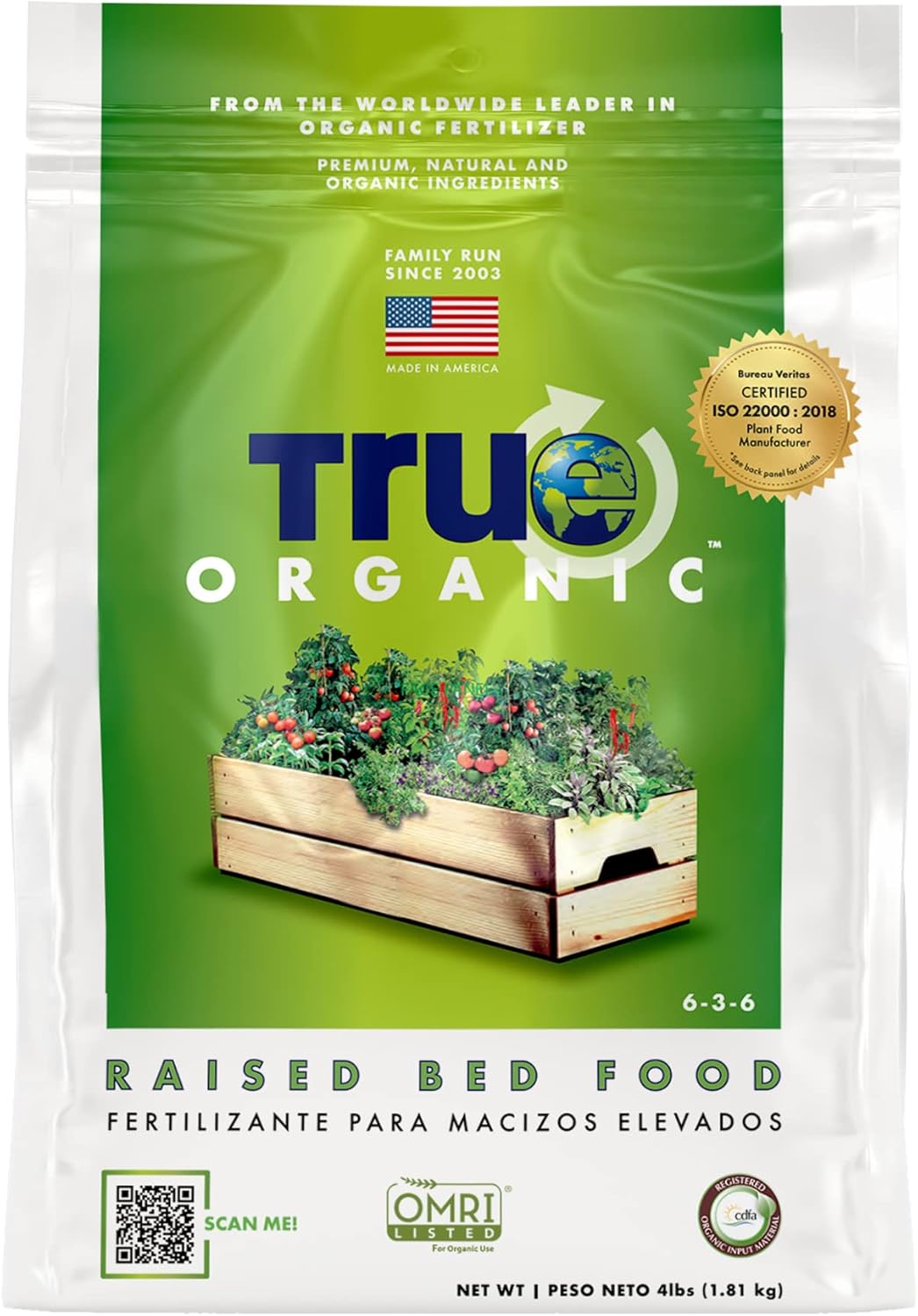 True Organic Raised Bed Food - Organic Fertilizer for Herbs, Flowers & Vegetables - 4lb Bag Covers 30 Sq. Ft.