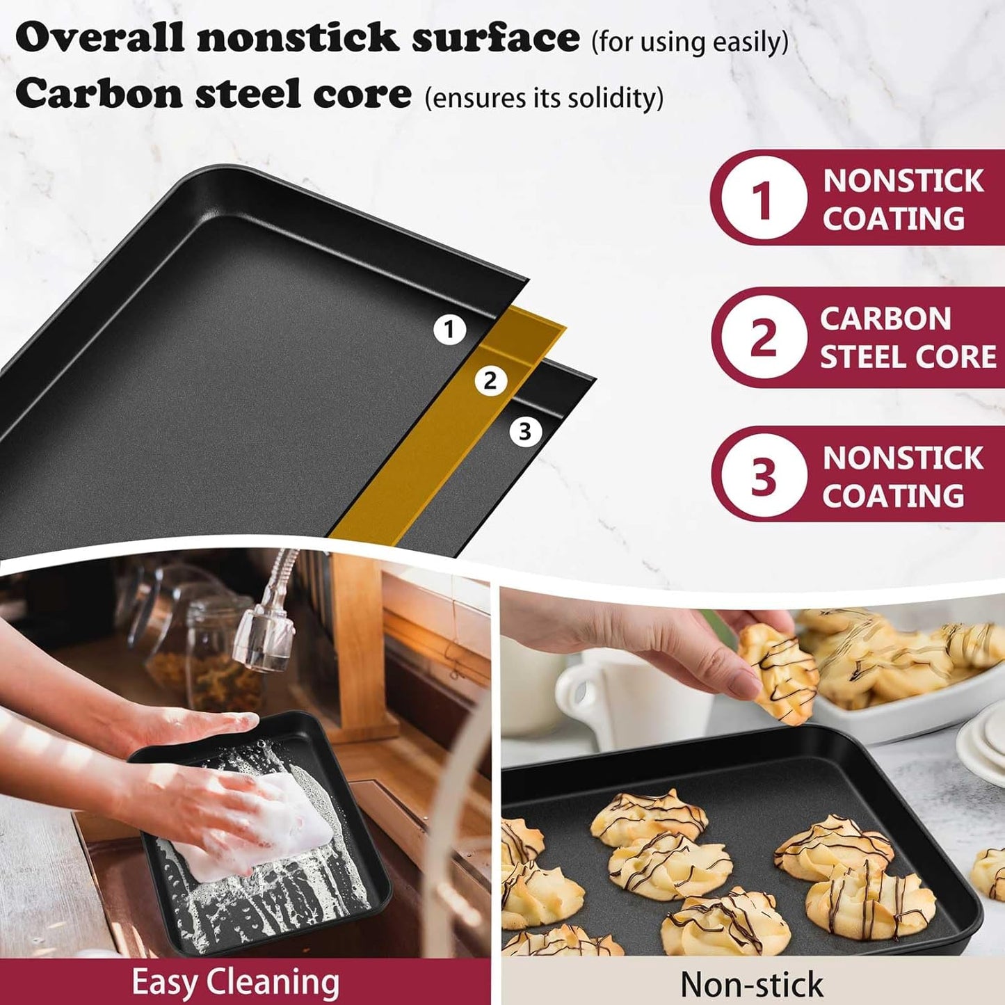 P&P CHEF 10.5 Inch Non-Stick Baking Cookie Sheet Pan - Durable Carbon Steel Oven Tray for Easy Cooking & Cleaning