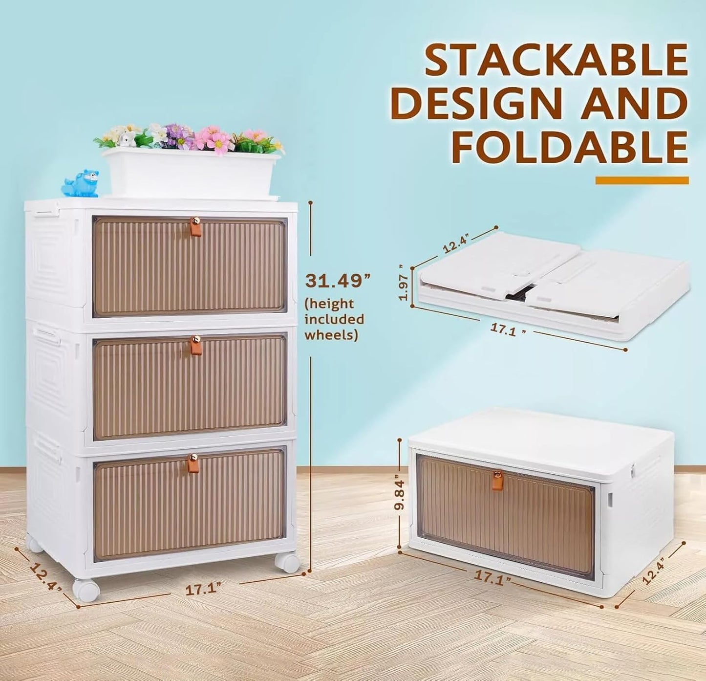 YASONIC 3-Tier Foldable Plastic Rack - Versatile Storage Organizer for Kitchen, Closet & Laundry (Off White)