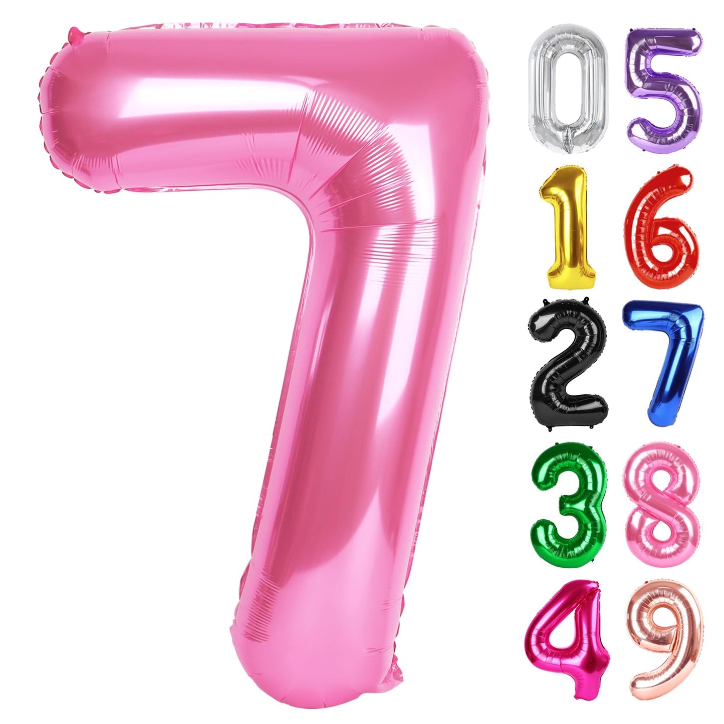 Pink Number 7 Balloon 40 Inch, 7th Birthday Party Decorations for Children, Giant 7 Foil Balloon for Party Supplies