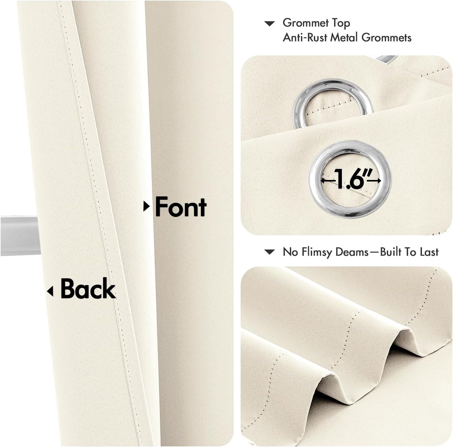 MIULEE Blackout Curtains - Thermal Insulated Room Darkening Drapes | 84 Inch, Beige & White, 2 Panels