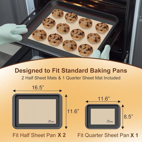 HOTEC Silicone Baking Mats 3 Pack - Non-Stick Reusable Baking Sheets for Cookies & Macarons | BPA-Free, Dishwasher Safe