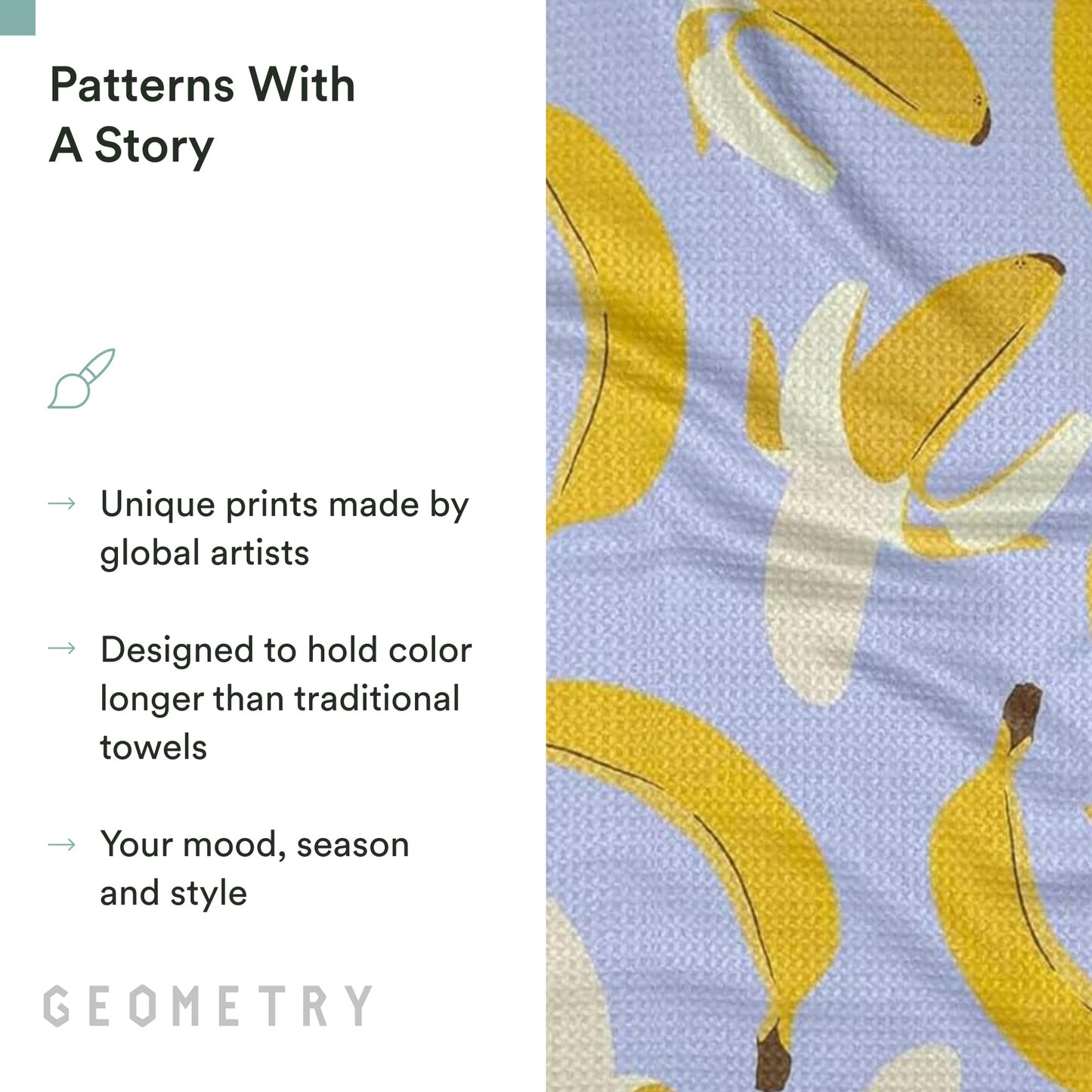 GEOMETRY Spring Kitchen Towels - Quick Dry Microfiber Cloth Spring & Summer Dish Towels for Kitchen Drying - Premium Quick Dry Towel - Cute Bananas, 18" x 30" - 1-Pack